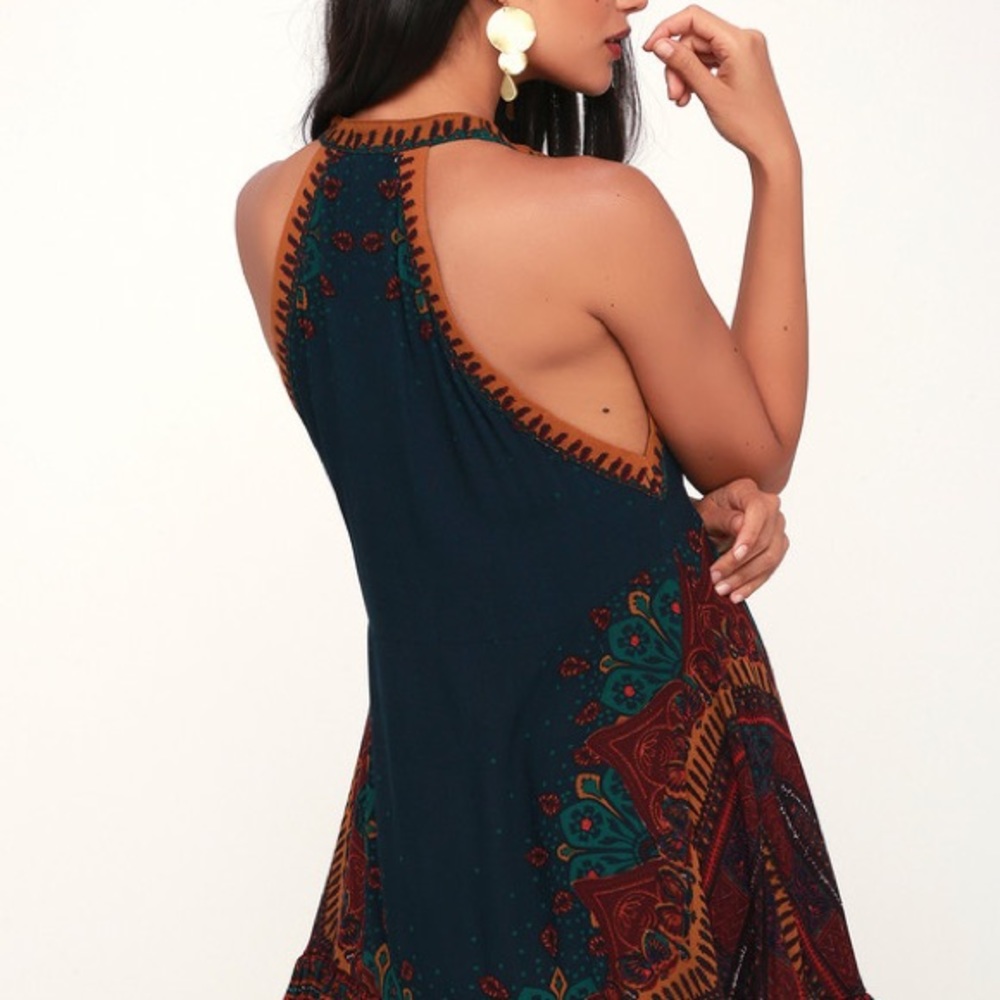 Free People Steal the Sun Teal Blue Print Dress S - Picture 2 of 7